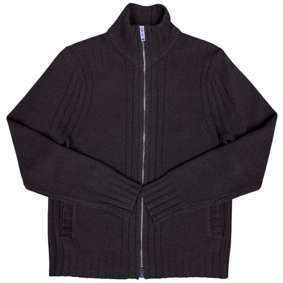 EUC Men's EXPRESS 100% Lambs Wool Full 2-Way‎ Zip Sweater Brown | Size Small - Picture 1 of 11